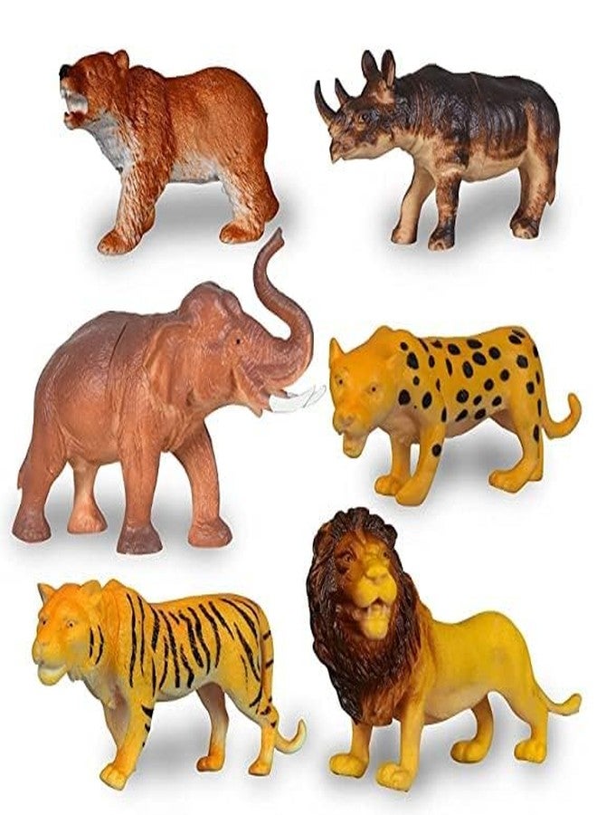 Mallexo Full Action Wild Jungle Animal Toys for Kids Big Size Cartoon Farm Animals Figures Toy Set of 6PC Zoo Forest Animal for Boys and Girls Lion, Tiger, Bear, Rhinoceros, Elephant for Children - Image 1
